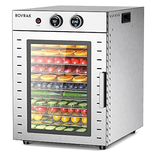 ROVRAk Food Dehydrator for Jerky, Fruit, Meat, Herbs, 12-Tray Stainless Steel Dehydrator Machine, Double-Layer Insulation, Adjustable Timer, Temperature Control, Overheat Protection (67 Recipes) 296559359