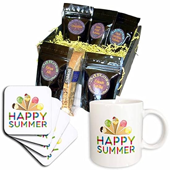 3dRose Happy Summer colorful text and a crown of five y