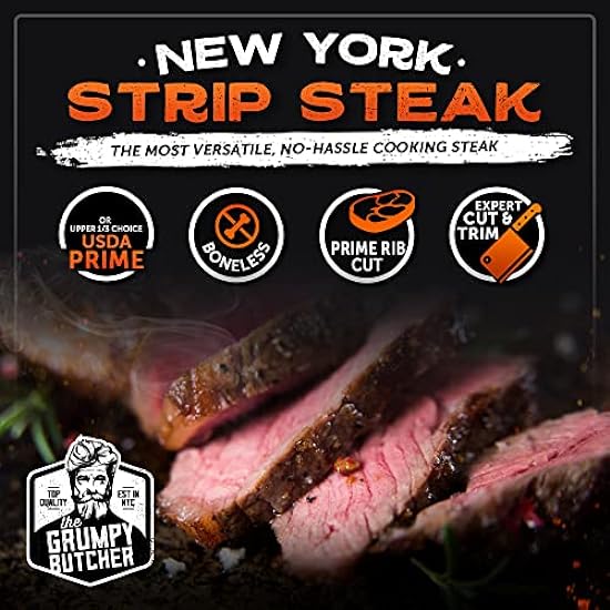 Grumpy Butcher 6 Steaks Sampler Set - 2 Filet Mignon (8 oz), 4 NY Strip Steaks (10 oz) | Steak House Quality USDA Prime or Top Angus Choice Steak Meat 689099210