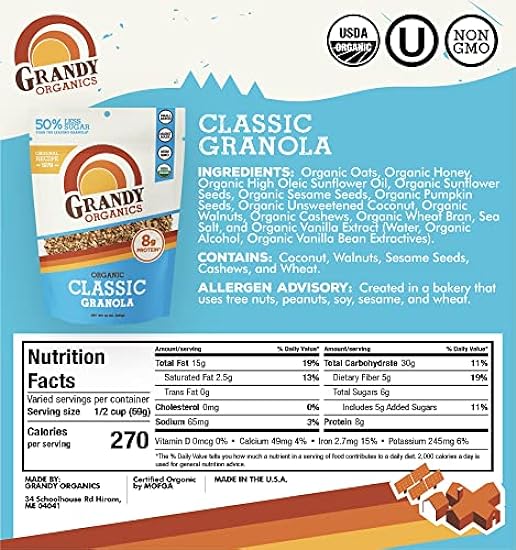 Grandy Organics 10lb Bulk Bag Organic Granola - Classic Granola with Organic Oats, Pumpkin Seeds, Walnuts & Cashews - Low Sugar, Dairy Free, High Protein Granola, Non-GMO & Kosher 323362756