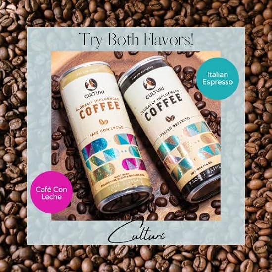 Culturi Organic Canned Espresso - All Natural Non-GMO Cold Brew Espresso - Black Coffee - Preservative Free, No Artificial Flavors or Colors, Shelf Stable, Best Served Cold (12 Pack of Cans) 813697939