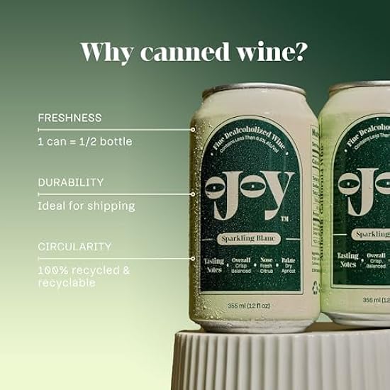 OJOY Wine Sparkling Blanc, Alcohol Removed Sparkling Wine, 355 mL Can (Set of 8) 324206354