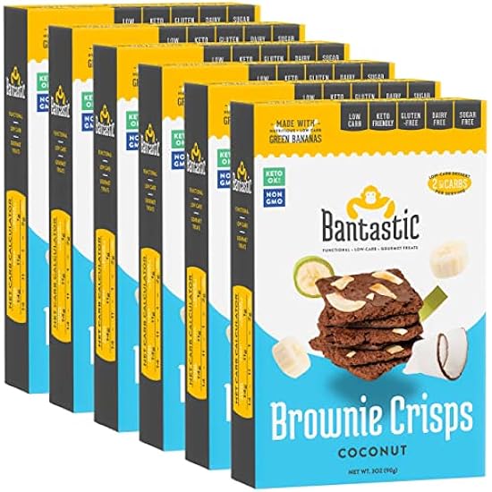 Bantastic Brownie Keto Snack, Coconut Crisps - Crunchy Thin, Naturally Sweet Sugar Free Brownies Snack with Coconut Chips, Gluten Free, Low Carb, Dairy Free, 3 Oz Ea (Pack of 6) 740879163