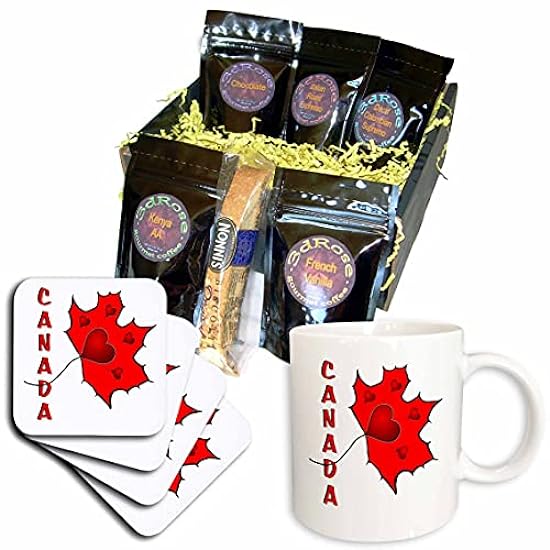 3dRose cgb_8983_1 Canada-Maple Leaf-Hearts-Coffee Gift 