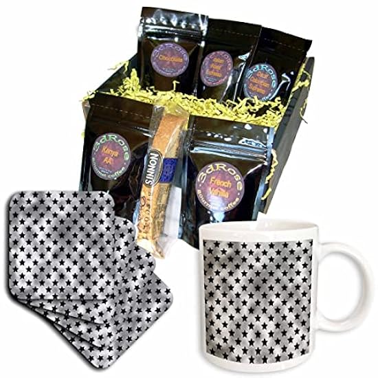 3dRose Black and Image Of Silver Star Pattern - Coffee 