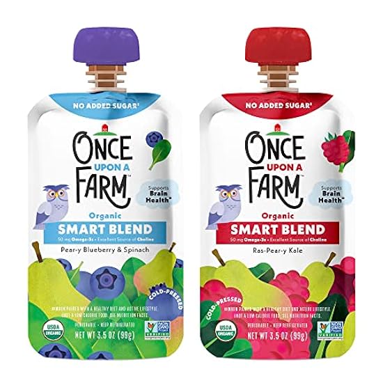 Once Upon a Farm | Organic Smart Blends | Raspberry Pear Kale, Pear Blueberry | Cold-Pressed | No Added Sugar | Dairy-Free Plant Based | Variety Pack of 24 176320329