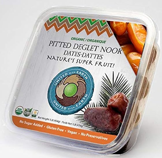United With Earth Organic Deglet Pitted Noor Dates - 1lb (4-pack) | Non-GMO, Gluten-Free, Vegan, Paleo, Certified Organic 525492091