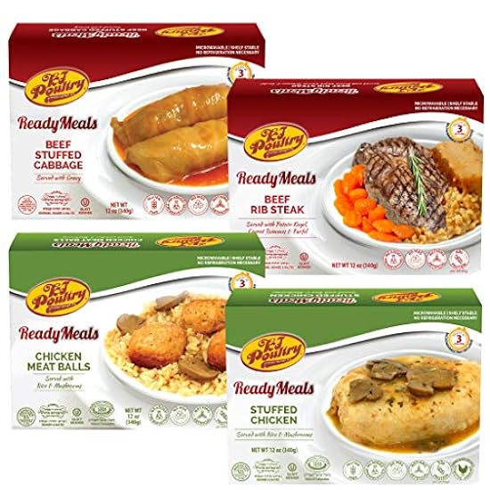 Kosher Mre Meat Meals Ready to Eat, Variety of Beef Rib Steak, Stuffed Cabbage Rolls, Chicken Breast, Chicken Meat Balls (4 Pack Bundle) - Prepared Entree Fully Cooked, Shelf Stable Microwave Dinner 129957560