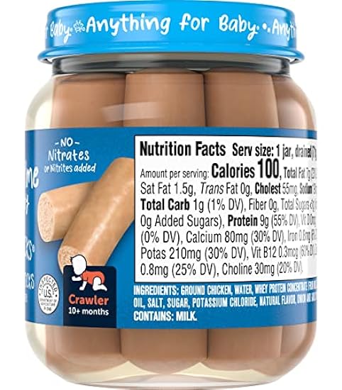 Gerber Mealtime for Baby Lil’ Sticks, Chicken Sticks, Packed in Water, No Nitrates or Nitrites Added, for Crawlers 10 Months & Up, 2.5 Ounce Jar (Pack of 10 Jars) 949237887
