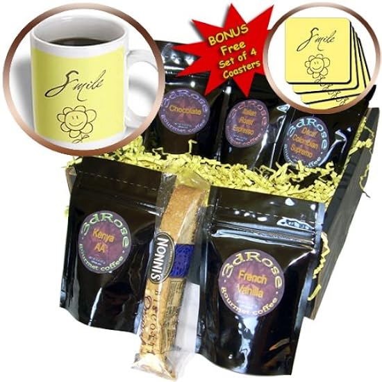 3dRose cgb_50648_1 Yellow Flower Smile-Happy Art-Coffee Gift Basket, Multicolor 622621425