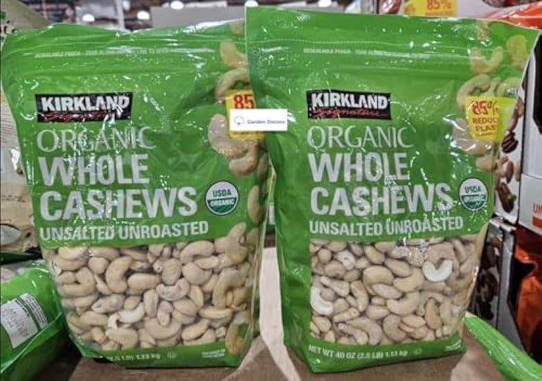 Kirkland Signature Organic Whole Cashews Unsalted Unroasted 40oz 1.13kg (Two Bags) 471923356