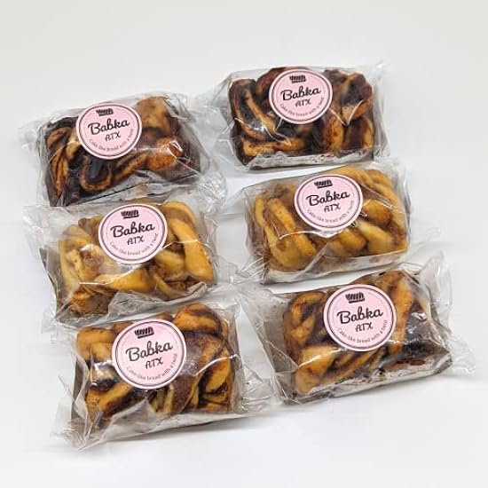 Babka ATX Handmade Mini Babkas- 2 Pecan, 2 Cinnamon & 2 Dark Chocolate - Authentic Holiday Babka Cakes for Delivery -Soft Traditional Jewish Cake with Delicious Fillings - No Preservatives - Made Fresh in Austin, TX [6 Pack] 83356205