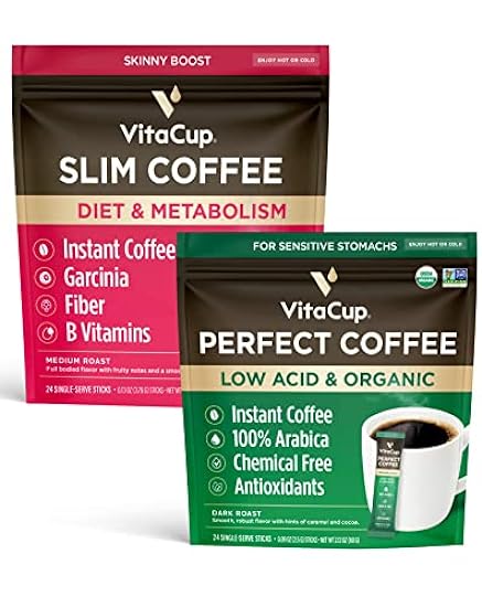 VitaCup Instant Coffee Stick (48) Count Bundle | Slim B