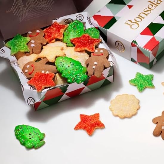 Bonsela Gourmet Assorted Christmas Cookies, Gingerbread Cookies, Xmas Tree, Snowflake & Star Shaped Holiday Cookies, Ideal Gifts for Women Kids, Extra Large Kosher Fresh Baked Cookies Gift Basket 30oz 383296372
