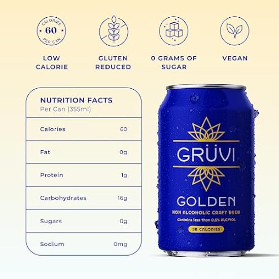 Gruvi Non-Alcoholic Beer Variety Pack, 18-Pack, Mocha Nitro Stout, Juicy IPA, Golden Lager, Less than 0.5% ABV, NA Beer… 959066673