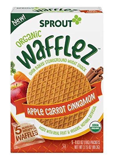Sprout Organic Baby Food, Stage 4 Toddler Snacks, Apple Carrot Cinnamon Wafflez, Single Serve Waffles 5 Count(Pack of 10) 382107166