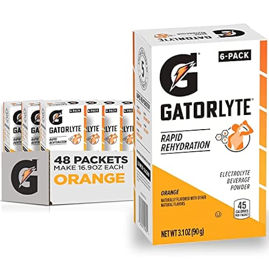 Gatorlyte Rapid Rehydration Electrolyte Beverage, Orange, Lower Sugar, Specialized Blend of 5 Electrolytes, No Artificial Sweeteners or Flavors, Scientifically Formulated for Rapid Rehydration, 48 pack. 1 pack mixes with 16.9oz (500ml) water.​ 188435769
