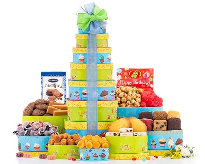 The Best Wishes Happy Birthday Gift Tower by Wine Country Gift Baskets 269653173