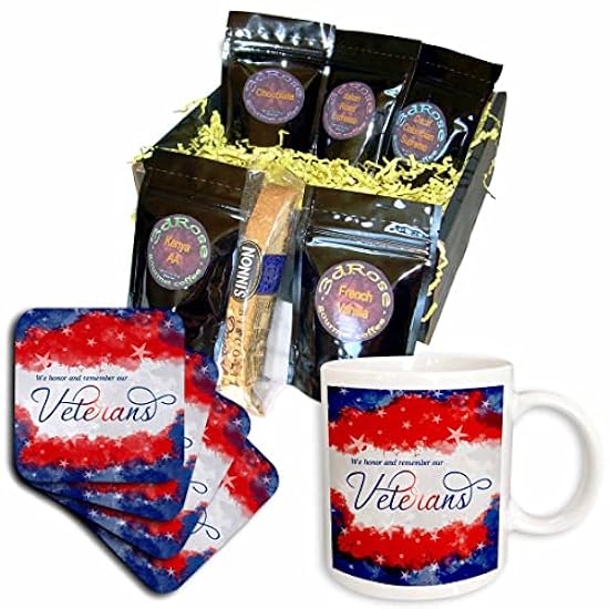 3dRose Veterans Day Red White and Blue Patriotic with Stars - Coffee Gift Baskets (cgb-365899-1) 632706303