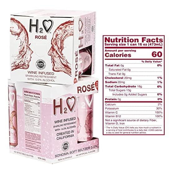 H2o (Limited Vintage) Jam-packed with flavor plus Hydrating Minerals | The Only NA with Science Research | California White Wine Infused Refreshment, 0.0% Non-Alcoholic, (Sparkling Rose, Pack of 6-12 Fl oz) 933427733