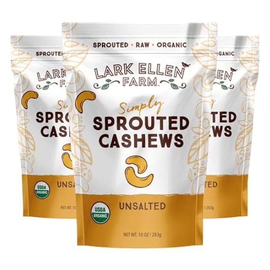 Lark Ellen Farm Whole Cashews, Unsalted Raw Sprouted Nuts, Certified USDA Organic, Gluten-Free, Vegan Snacks (10 oz, 3 pack) 442827649