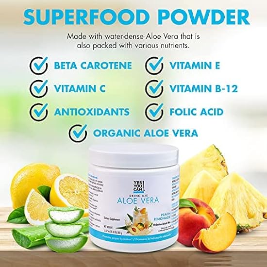 Yes You Can! Organic Aloe Vera Drink Mix - Super Greens Powder - Energy Drink Powder - Pure Aloe Juice Infused - Organic Superfoods - Made in The USA - Peach Lemonade - 16oz (4 Pack) 417115129