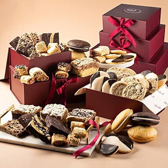 Dulcet Present Baskets Grand Gourmet Present Tower Unique Food Present Basket-Holiday Presents for Clients-Includes: Walnut Brownies, Chocolate Chip Blondies, Black and White Cookies, Crumb Cake 180232832