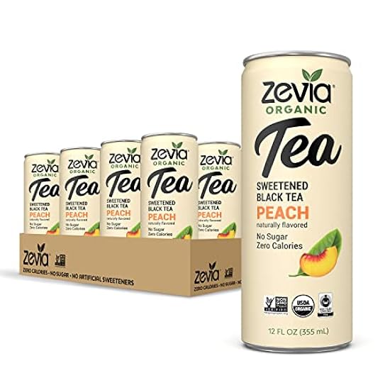 Zevia Organic Sugar Free Iced Tea, Black Tea Peach, 12 