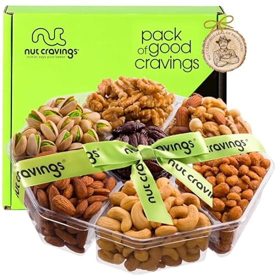 Nut Cravings Gourmet Collection - Mixed Nuts Gift Basket + Green Ribbon (7 Assortments, 2.2 LB) Easter Arrangement Platter, Birthday Care Package - Healthy Kosher USA Made 51599897