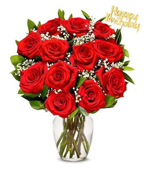 From You Flowers - One Dozen Red Roses with Birthday Pi