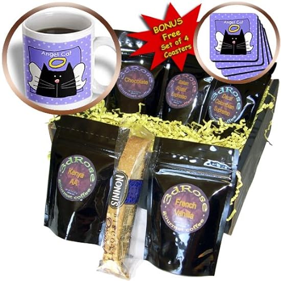 3dRose Angel Black Cat Cute Cartoon Pet Loss Memorial - Coffee Gift Baskets (cgb_36660_1) 558488572