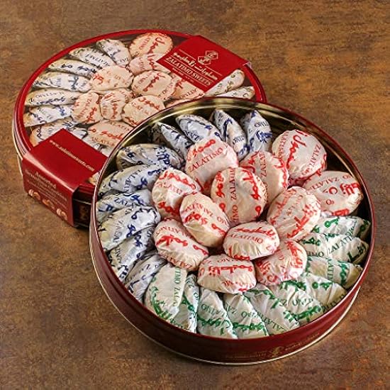 Zalatimo Sweets Since 1860, 100% All Natural Assorted Mamoul Shortbread Cookies, Round Gift Tin, Slightly Sweet Cookies, Pistachio, Walnuts, Dates, No Preservatives, No Additives, 2.2Lbs 567732443