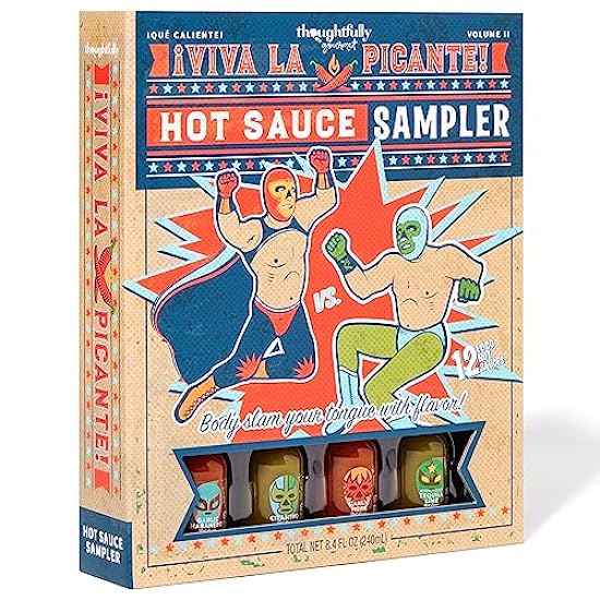 Thoughtfully Gourmet, Luchador Hot Sauce Book Gift Set, Flavors Include Smoky Bourbon, Habanero, Garlic Del Fuego & More, Hot Sauce Sampler, Set of 12 207831383