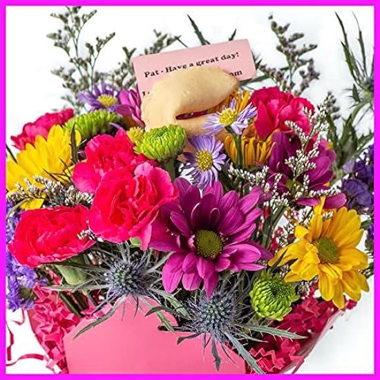 Pretty In Pink Fresh Cut Live Flowers Arranged in a Takeout Container with your Personal Message Tucked Inside a Fortune Cookie 430793778