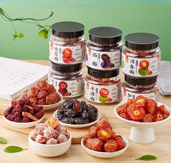 Sweet and sour Preserved plum (158g/can) dried prunes,Healthy snacks,Snowflake plum,delicious snack gifts,candied fruits,fragrant prunes,sweet and sour candy snacks (combination,6can) 643344067