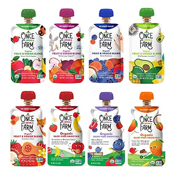 Once Upon a Farm | Organic Farmer´s Finest Sampler | Mango, Veggie, Strawberry, Blueberry, Avocado, Kale Apple, Strawberry Banana, Berry | Cold-Pressed | No Sugar Added | Dairy-Free Plant Based | Variety Pack of 24 875827668