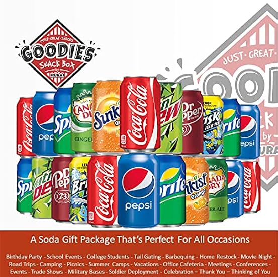 Murai - (Pack of 22) Soda Variety Pack | 8 Multi Flavors Soft Drink Bundle | Assortments of Cola, Pepsi, Sprite, Mountain Dew, Dr. Pepper, Sunkist, Canada Dry Ginger Ale, Brisk Iced Tea | The Beverage Care Package 540410849