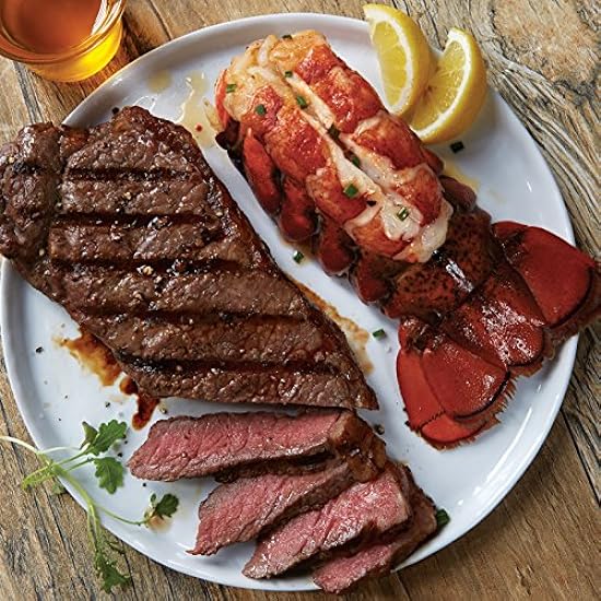 Surf & Turf for 4 Set - 4 Strip Steaks and 4 North Atlantic Lobster Tails from Kansas City Steaks 284243844