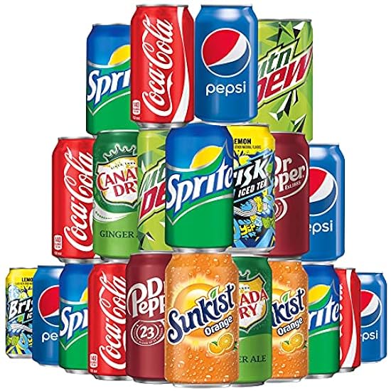 Murai - (Pack of 22) Soda Variety Pack | 8 Multi Flavors Soft Drink Bundle | Assortments of Cola, Pepsi, Sprite, Mountain Dew, Dr. Pepper, Sunkist, Canada Dry Ginger Ale, Brisk Iced Tea | The Beverage Care Package 540410849