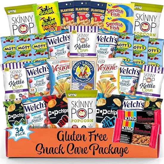 Snack Box gluten free Healthy Snacks Care Package (34 Count) for College Students, Exams, Father´s Day, Military, Finals, Office and Gift Ideas. Chips, Popcorn, and granola Bars. 42704761